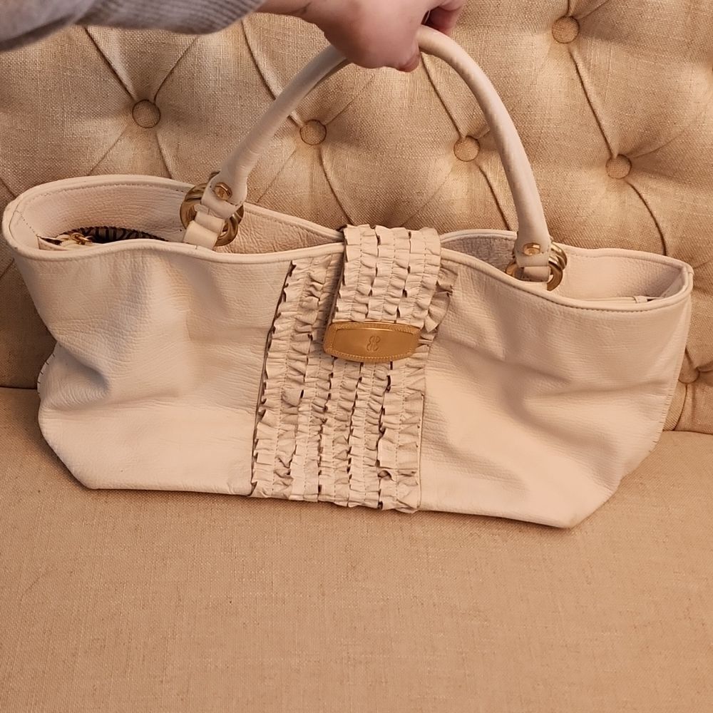 Bill Blass Off White Ruffled Shoulder Bag Purse